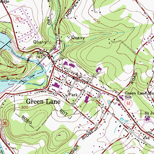 Topographic Map of Green Lane Fire Company - Station 42, PA