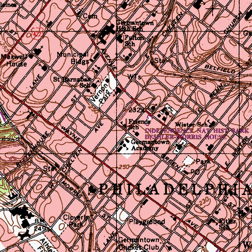 Topographic Map of Greene Street Friends School, PA