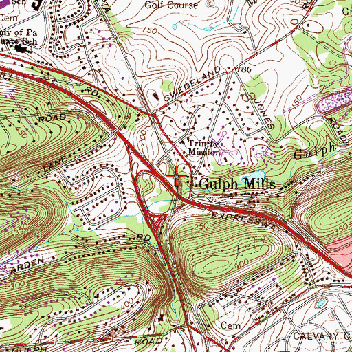 Topographic Map of Gulph Mills Station, PA