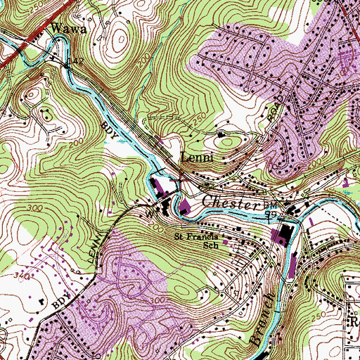 Topographic Map of Lenni Station, PA