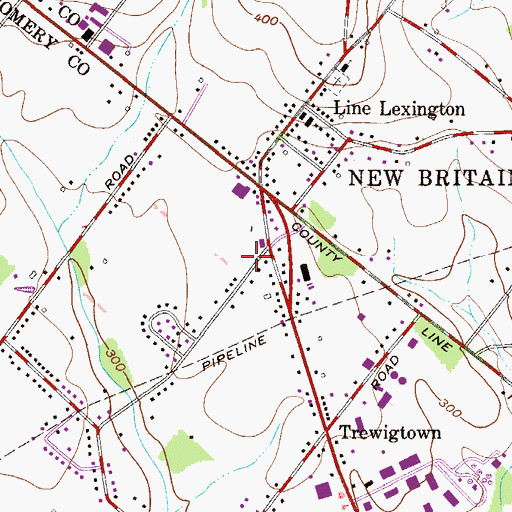 Topographic Map of Lexington Farms, PA
