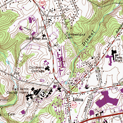 Topographic Map of Lima Estates, PA