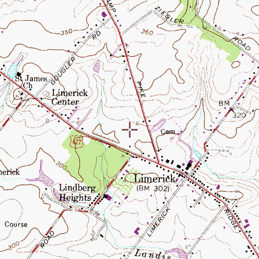 Topographic Map of Limerick Village Mobile Home Park, PA