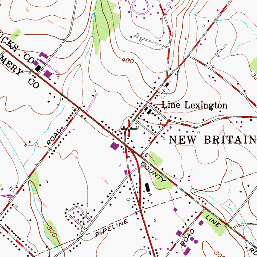 Topographic Map of Hilltown Township Volunteer Fire Company Station 60, PA