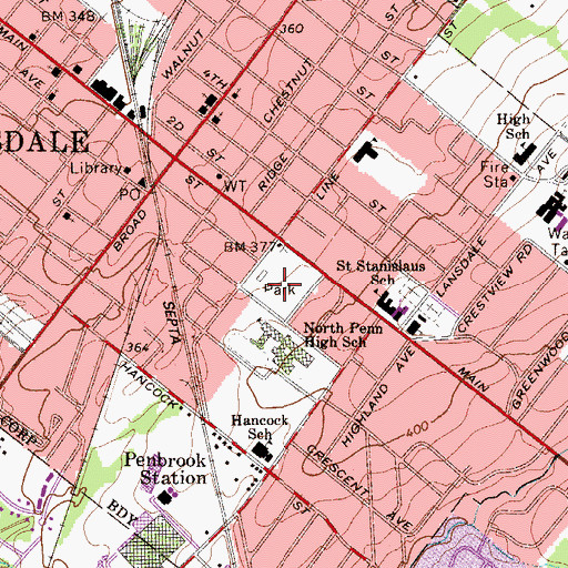 Topographic Map of Line Street Park, PA