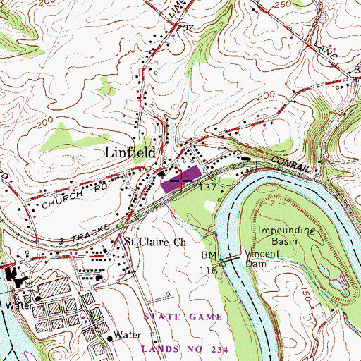 Topographic Map of Linfield Station, PA