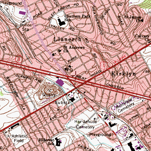 Topographic Map of Llanerch Fire Company Station 34, PA
