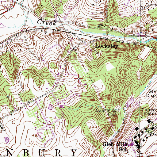 Topographic Map of Locksley Crossing, PA