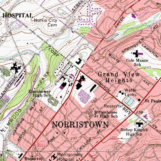 Topographic Map of Logan Square Shopping Center, PA