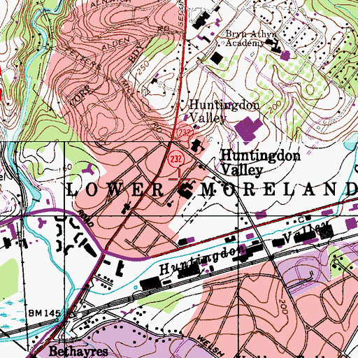Topographic Map of Lower Moreland Township Police Station, PA