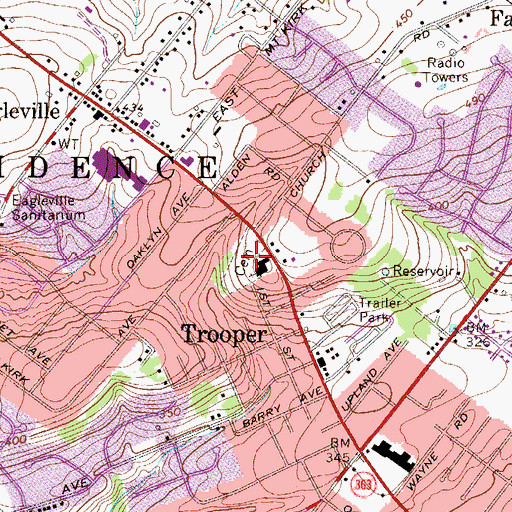 Topographic Map of Lower Providence Presbyterian Church Cemetery, PA