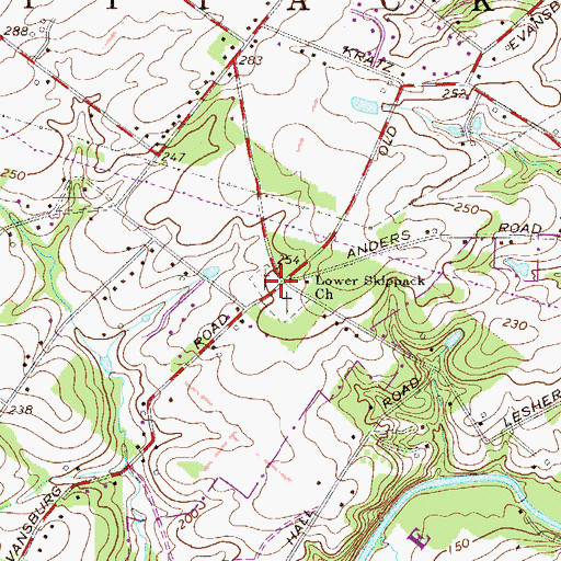 Topographic Map of Lower Skippack Mennonite Cemetery, PA