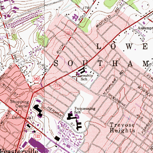 Topographic Map of Lower Southampton Township Building, PA