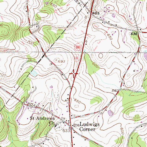 Topographic Map of Ludwigs Corner Fire Company Station 73, PA