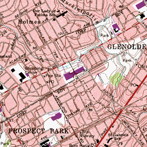 Topographic Map of MacDade Mall Shopping Center, PA