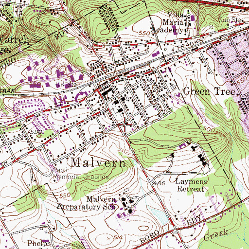 Topographic Map of Malvern Boro Hall, PA