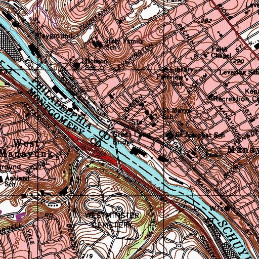 Topographic Map of Manayunk Post Office, PA