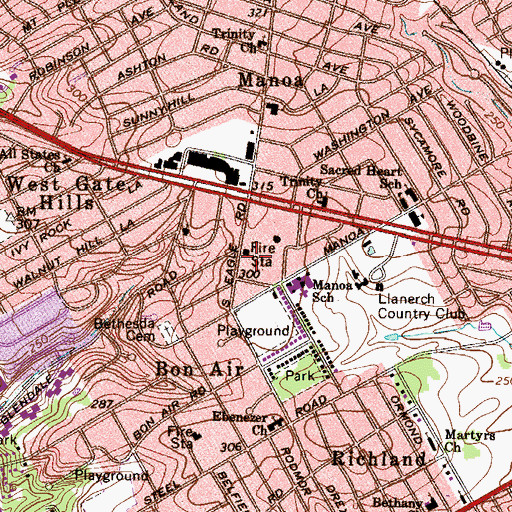 Topographic Map of Manoa Fire Company Station 56, PA
