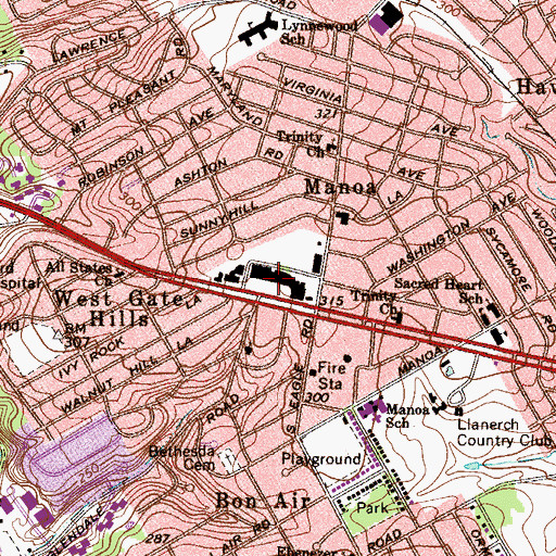 Topographic Map of Manoa Post Office, PA