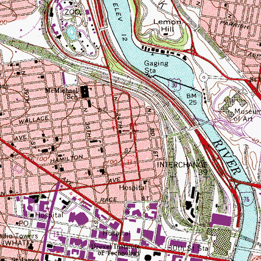 Topographic Map of Mantua Library, PA