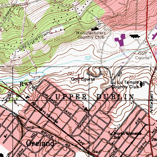 Topographic Map of Manufacturers Golf and Country Club, PA