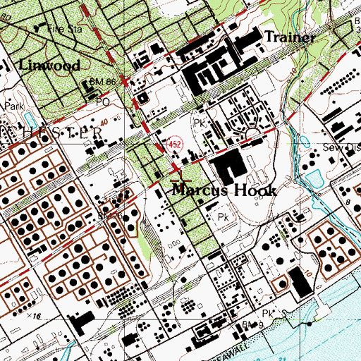 Topographic Map of Marcus Hook Post Office, PA