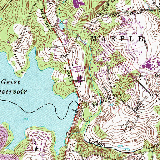 Topographic Map of Marple Christian Assembly, PA