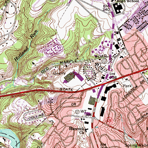 Topographic Map of Marple Crossroads Shopping Center, PA
