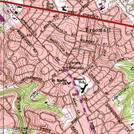 Topographic Map of Marple Township Building, PA