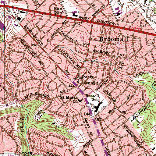 Topographic Map of Marple Township Library, PA