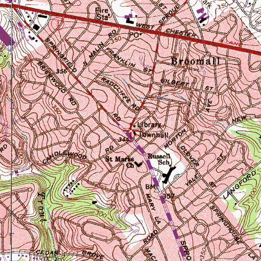 Topographic Map of Marple Township Police Department, PA