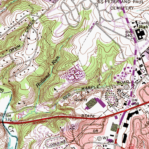 Topographic Map of Marplewoods, PA