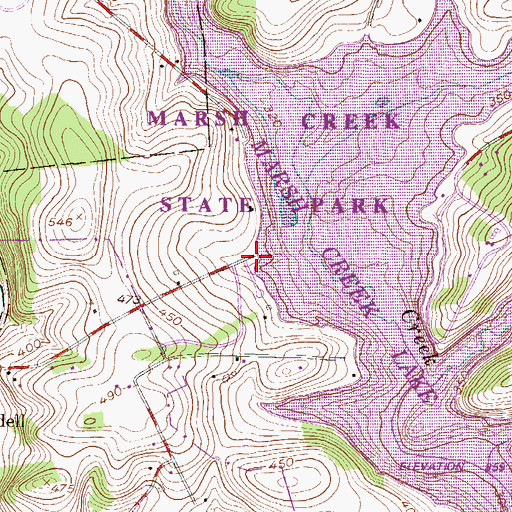 Topographic Map of Marsh Creek State Park Boat Ramp, PA