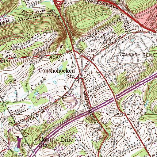 Topographic Map of Matsonford Station, PA