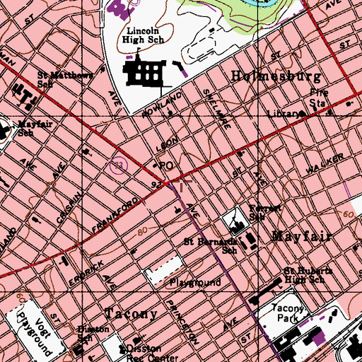 Topographic Map of Mayfair Post Office, PA