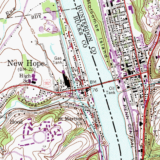 Topographic Map of New Hope Boro Hall, PA