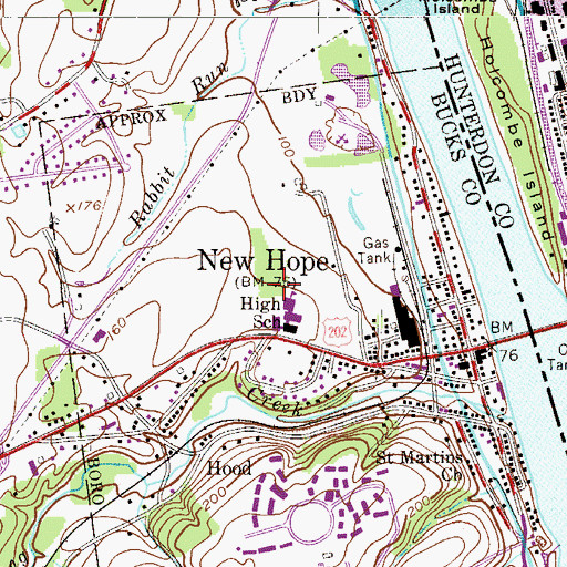 Topographic Map of New Hope-Soelbury Middle School, PA