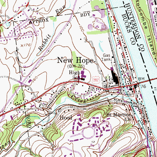 Topographic Map of New Hope-Solebury School Board, PA