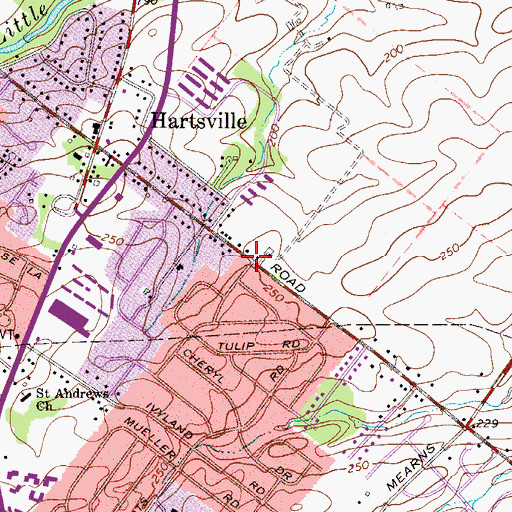 Topographic Map of New Ivyland Church, PA