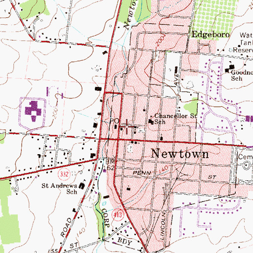 Topographic Map of Newtown Boro Police Station, PA