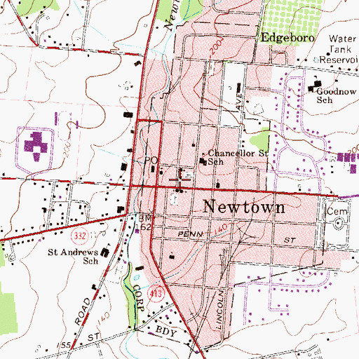 Topographic Map of Newtown Fire Protection Association Station 45, PA
