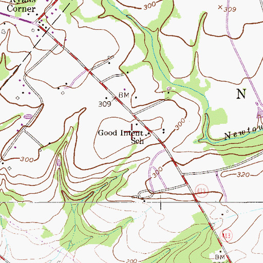 Topographic Map of Newtown Emergency Services, PA