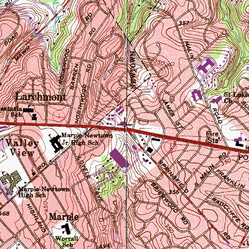 Topographic Map of Newtown Library, PA