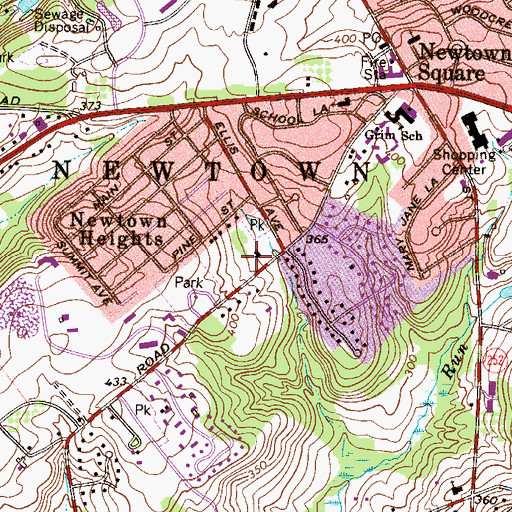 Topographic Map of Newtown Police Department, PA