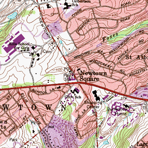 Topographic Map of Newtown Square Fire Company Station 41, PA