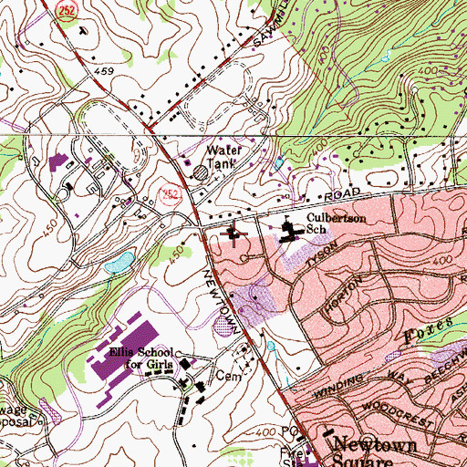 Topographic Map of Newtown Square Friends Church, PA