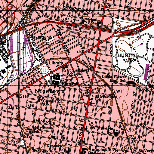 Topographic Map of Nicetown Finance Post Office, PA