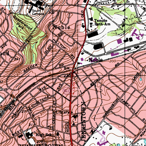 Topographic Map of Noble Station, PA