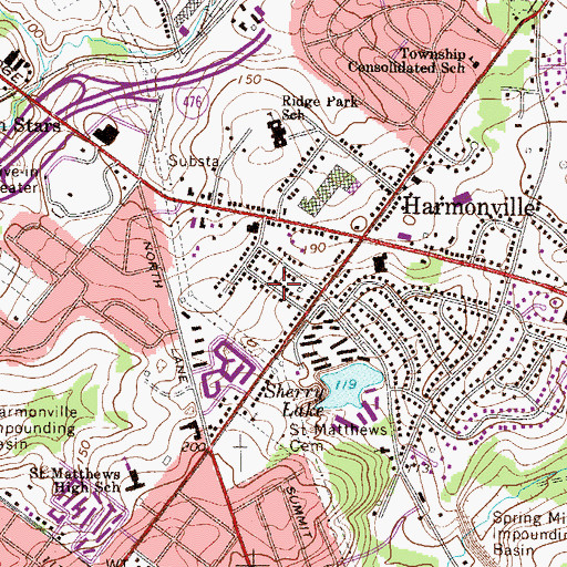 Topographic Map of Norlynne Court, PA