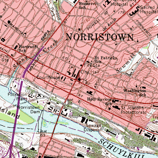 Topographic Map of Norristown Borough Hall, PA